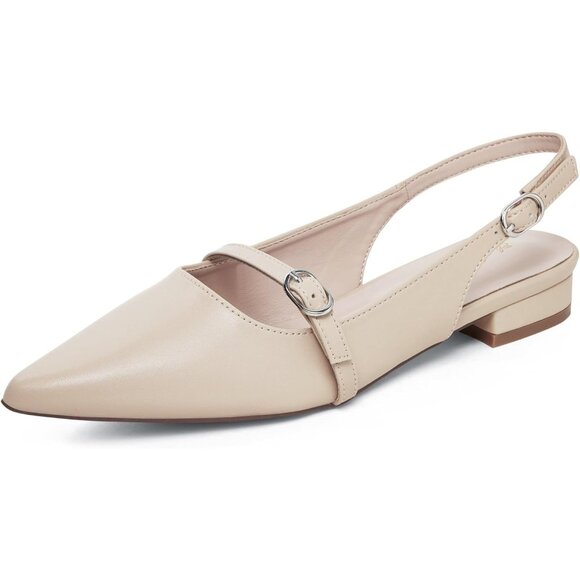 Women Nude Polyurethane (PU) Rhinestone Pointed Toe Slingback Flats Shoes - Picture 4 of 9